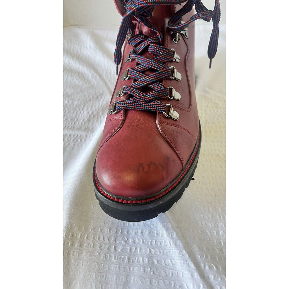 BALLY Charil Red Contrast Stitch Leather Fur Lined Hiking Boots Size 10 - Picture 9 of 10